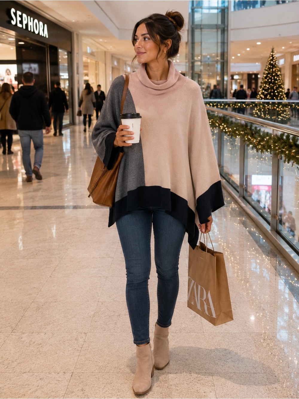 Alfani Colorblock Cowl Neck Sweater - Beige, Gray & Black